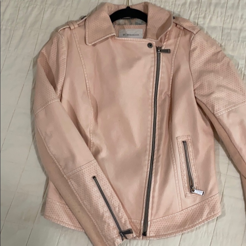 Pink leather moto jacket